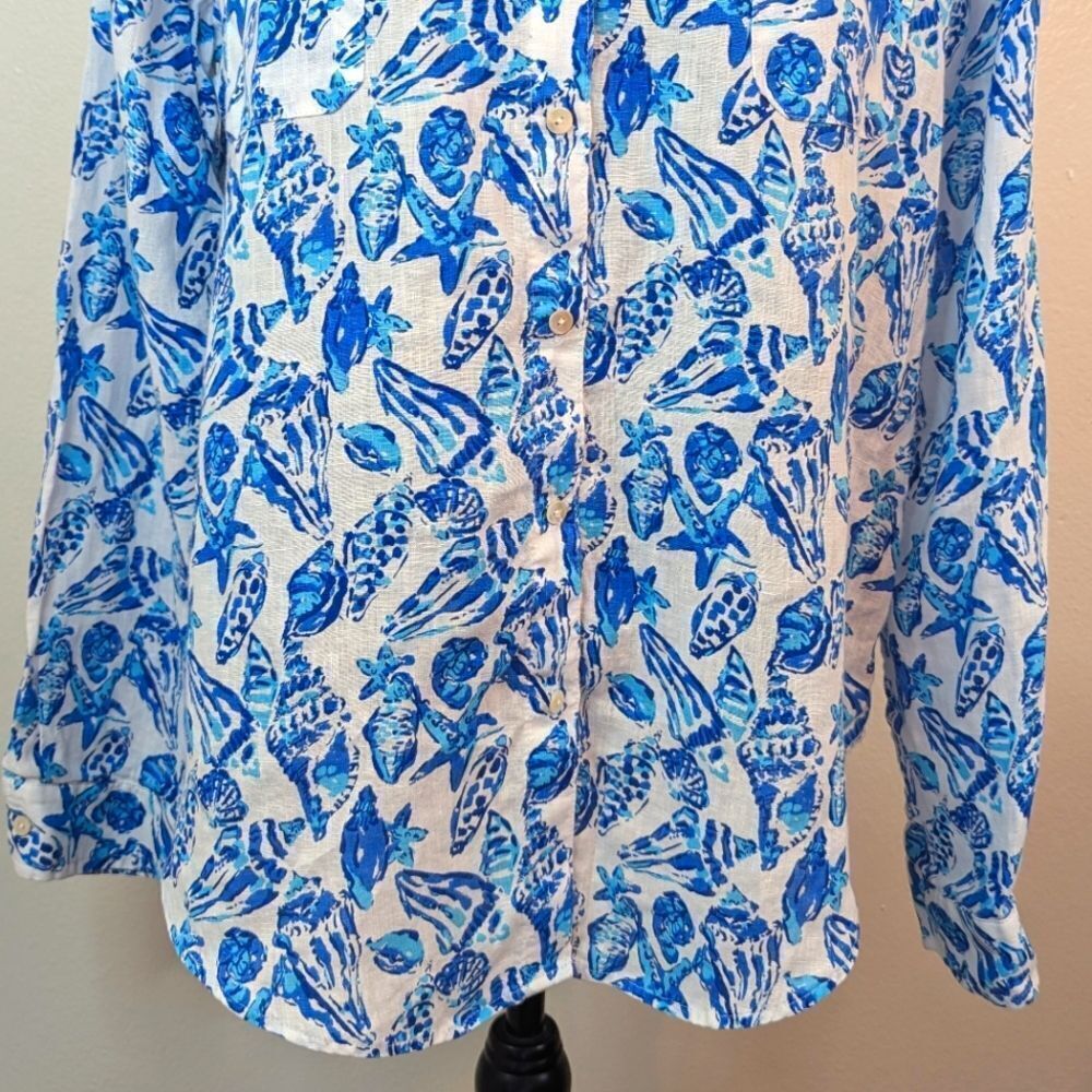 Lilly Pulitzer Resort Shell Coastal Cowgirl Beachy Chic Tropical Linen Top L - Picture 5 of 10